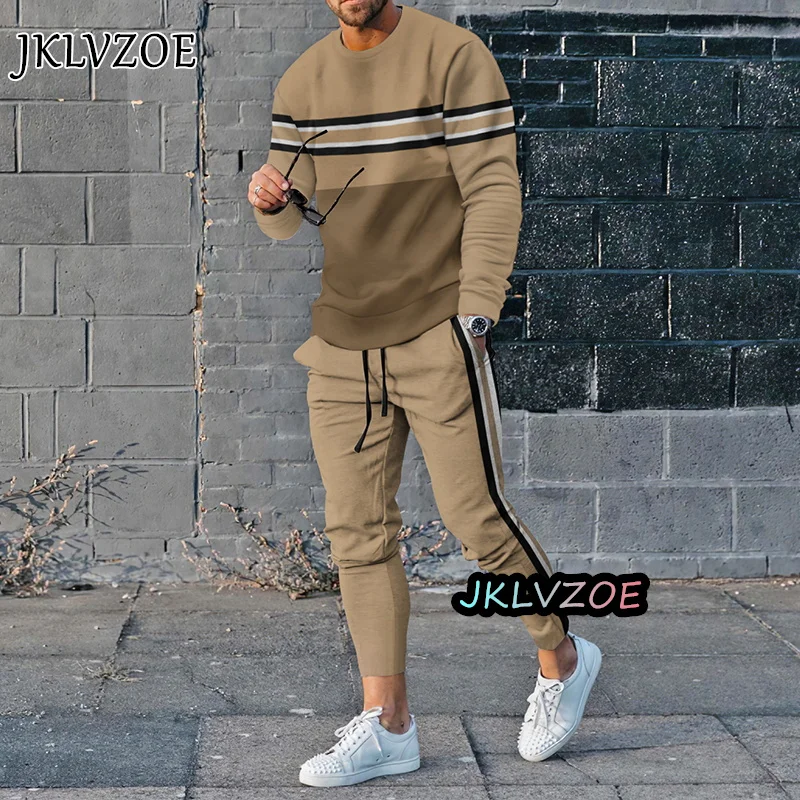 Pantalones casuales de manga larga a rayas para hombre, camiseta gráfica, chándal, ropa de diseñador, traje de gran tamaño con estampado 3D, 2 piezas
