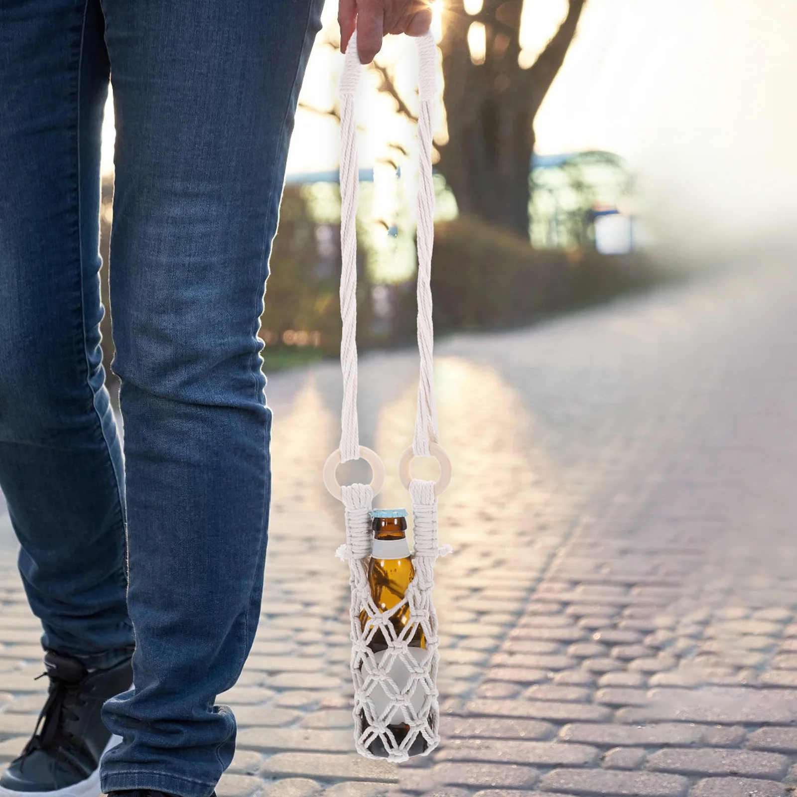 

2pcs Red Wine Hanging Decor Cotton Rope Adjustable Storage Bag For Kitchen Wall Fruit Vegetable Organizer Basket