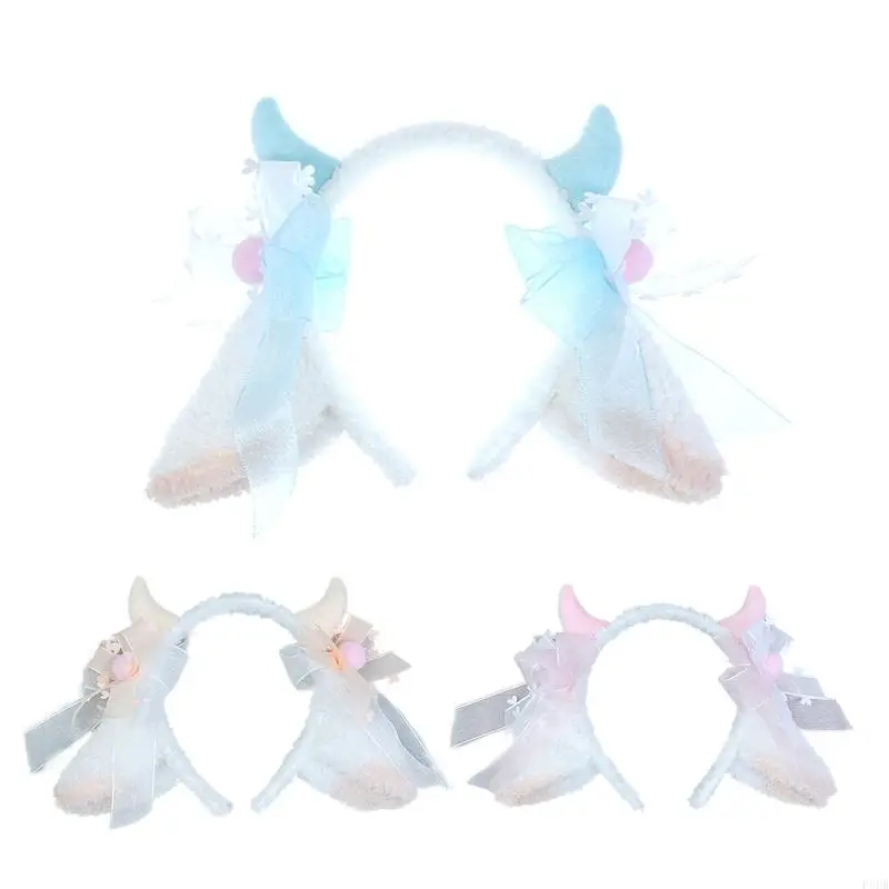 

P8DB Sheep Ear Headband Sheep Horn Sheep Ear Headband Bows Decor Sheep Cosplay Ear