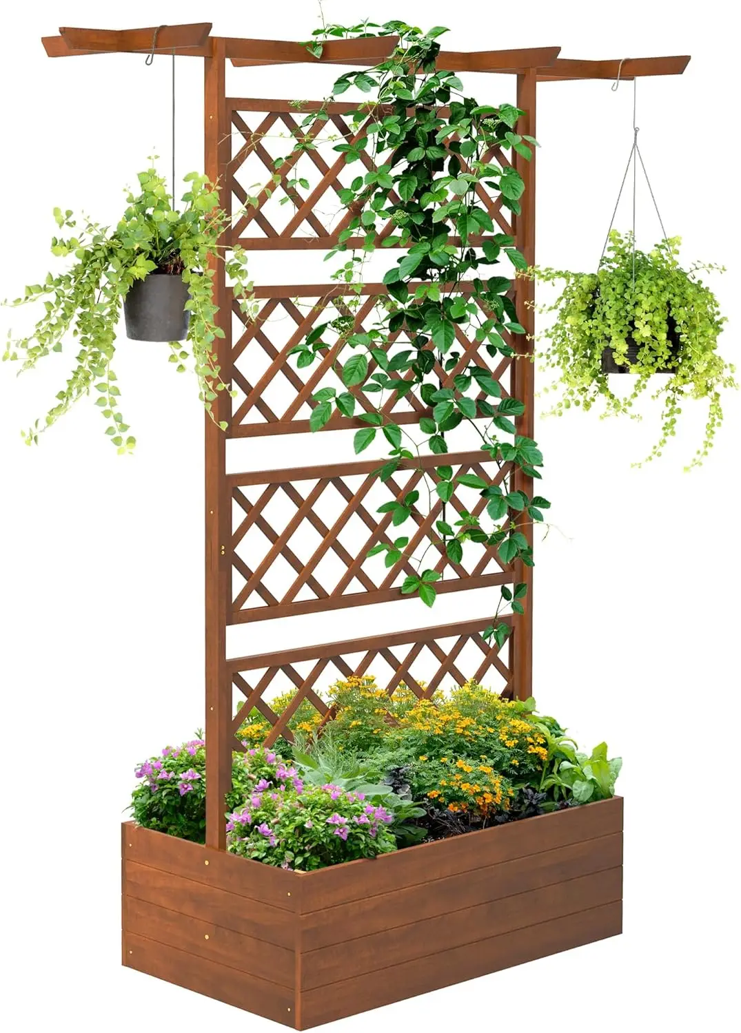 

Деревянный ящик для цветов с решеткой, приподнятая садовая кровать, конфиденциальный экран, ящик для цветов для вьющихся растений, лоз, овощей, цветов,