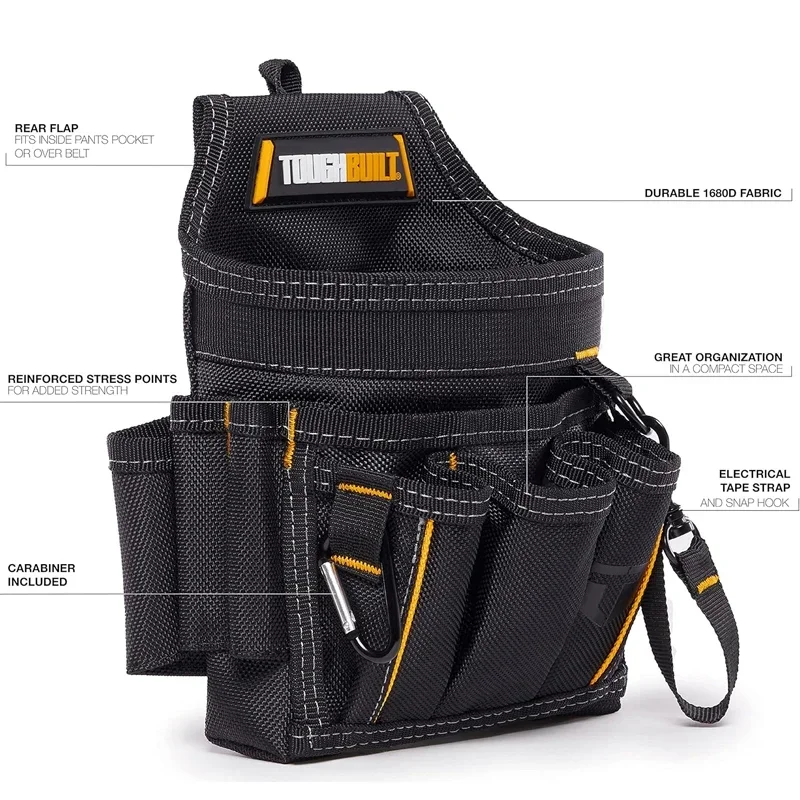TOUGHBUILT Electrician Pouch  Wear Resistant Portable With Soft Padded Waist Belt Shoulder Strap ToolBag TB-229