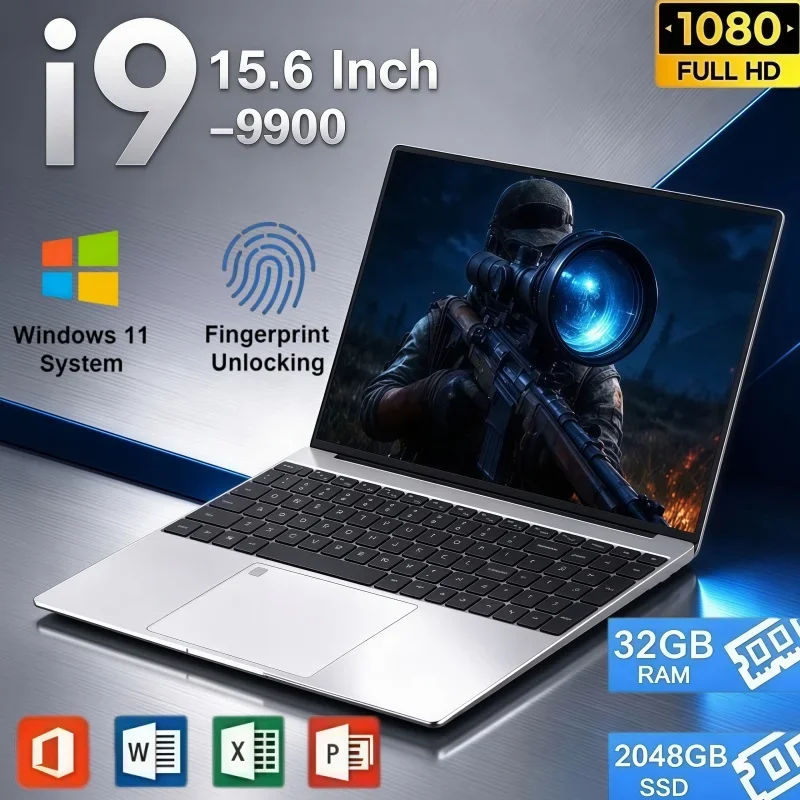 15.6 Inch Portable Computer Intel Core I9 9900 Windows 11 32GB RAM 2TB SSD Fingerprint Unlock For Family Daily Office Game Study