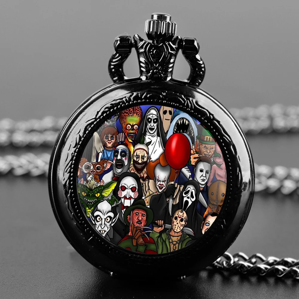 Creative Joker Design Glass Dome Practical Quartz Pocket Watch Fob Chain Necklace Mens Kids Gifts Clock Halloween Gifts