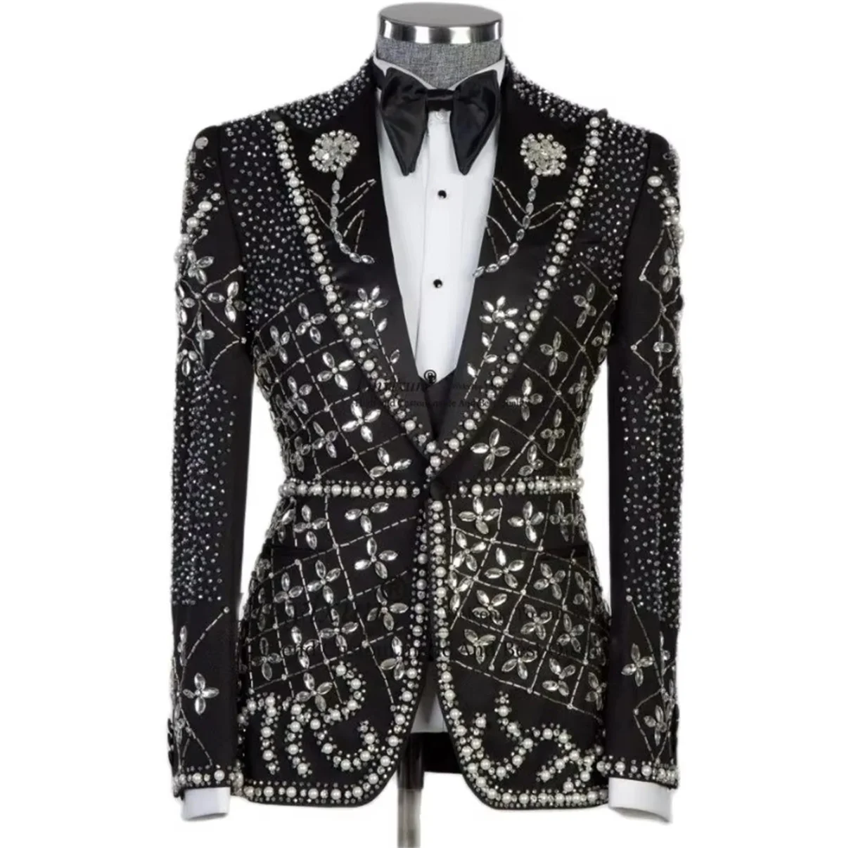 Luxury Metallic Beaded Wedding Suits For Men Customized Groom Tuxedos 3 Piece Male Prom Blazers Slim Terno Masculinos Completo