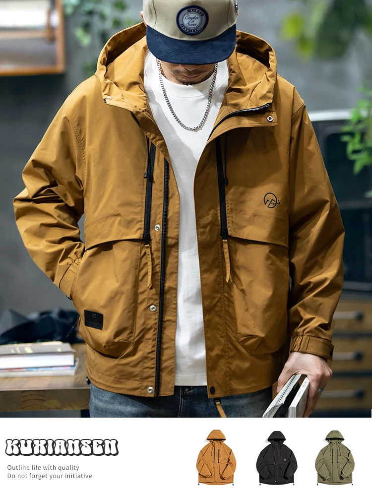 American Style Outdoor Hooded Jacket Men's Spring Autumn Trendy Large Size Retro Workwear Jacket Loose Casual Outerwear