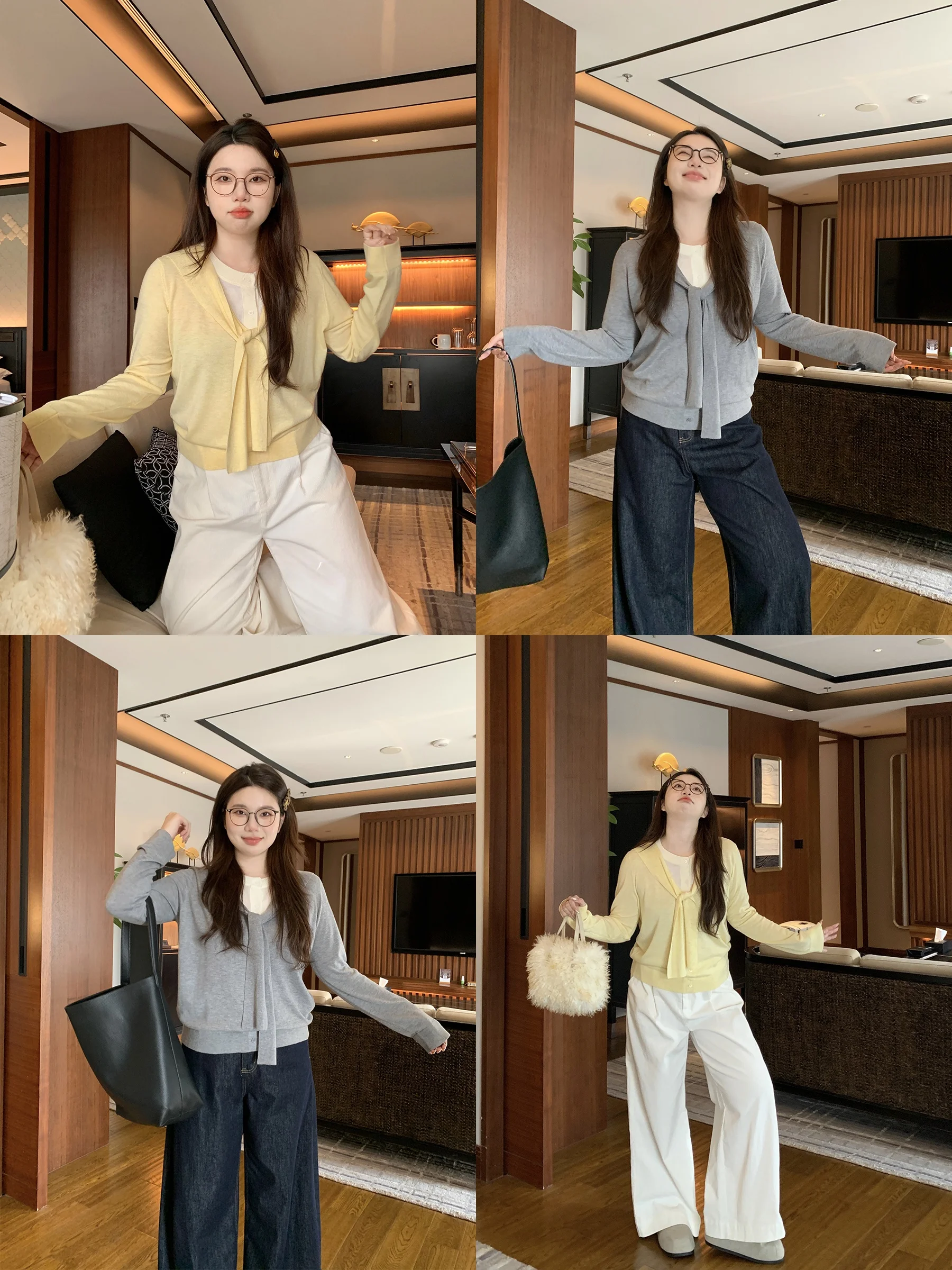 

M5T6 Nautical Girl Fake Two-Piece Color Blo Long Sve Knitted Sweater with awl Lazy Sle Women's plus Size Top