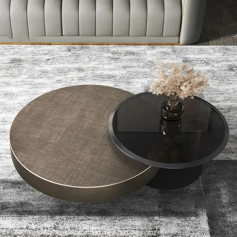 Simple Modern Metal Coffee Tables for Home Furniture Living Room Home Glass Coffee Table Design Light Luxury Round Coffee Table