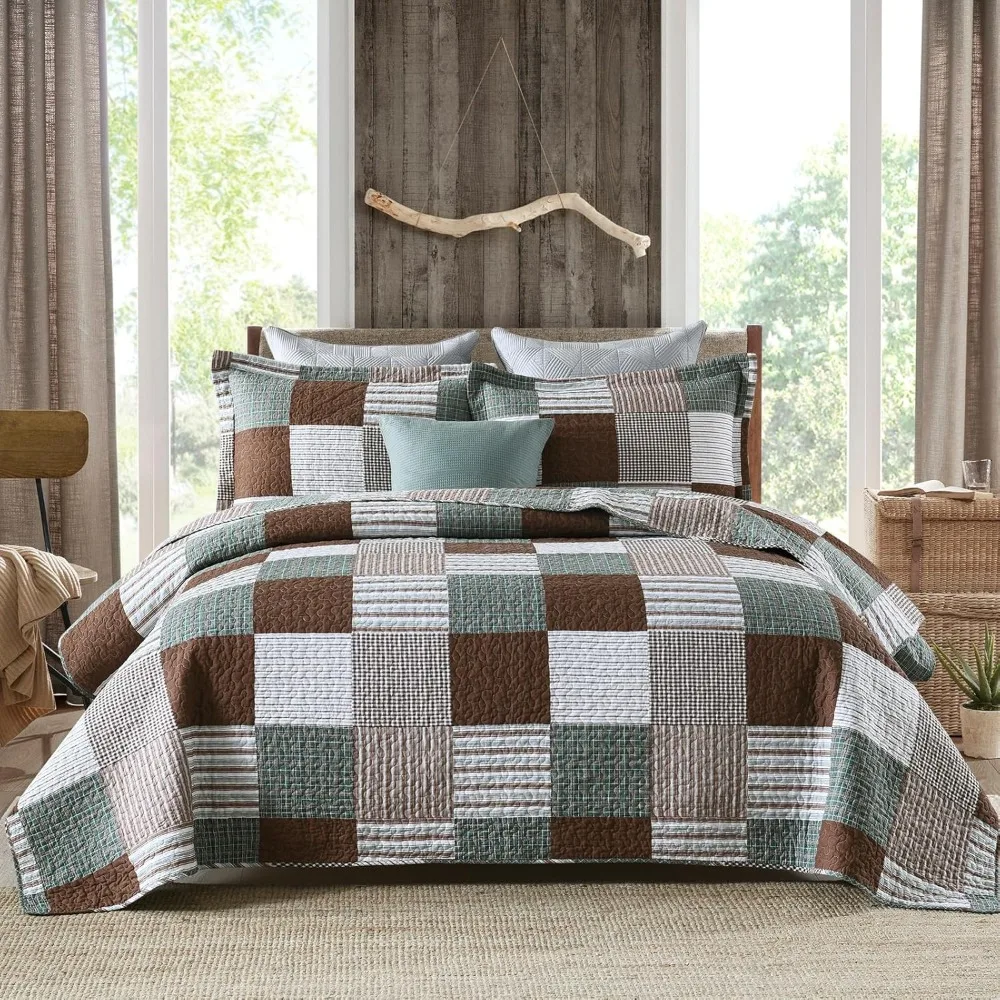 

Grid Quilt Large -100% Cotton Farmhouse Large Quilt with 2 Pillowcases, Bed Sheet Bedding Set (90 * 98 Inches)