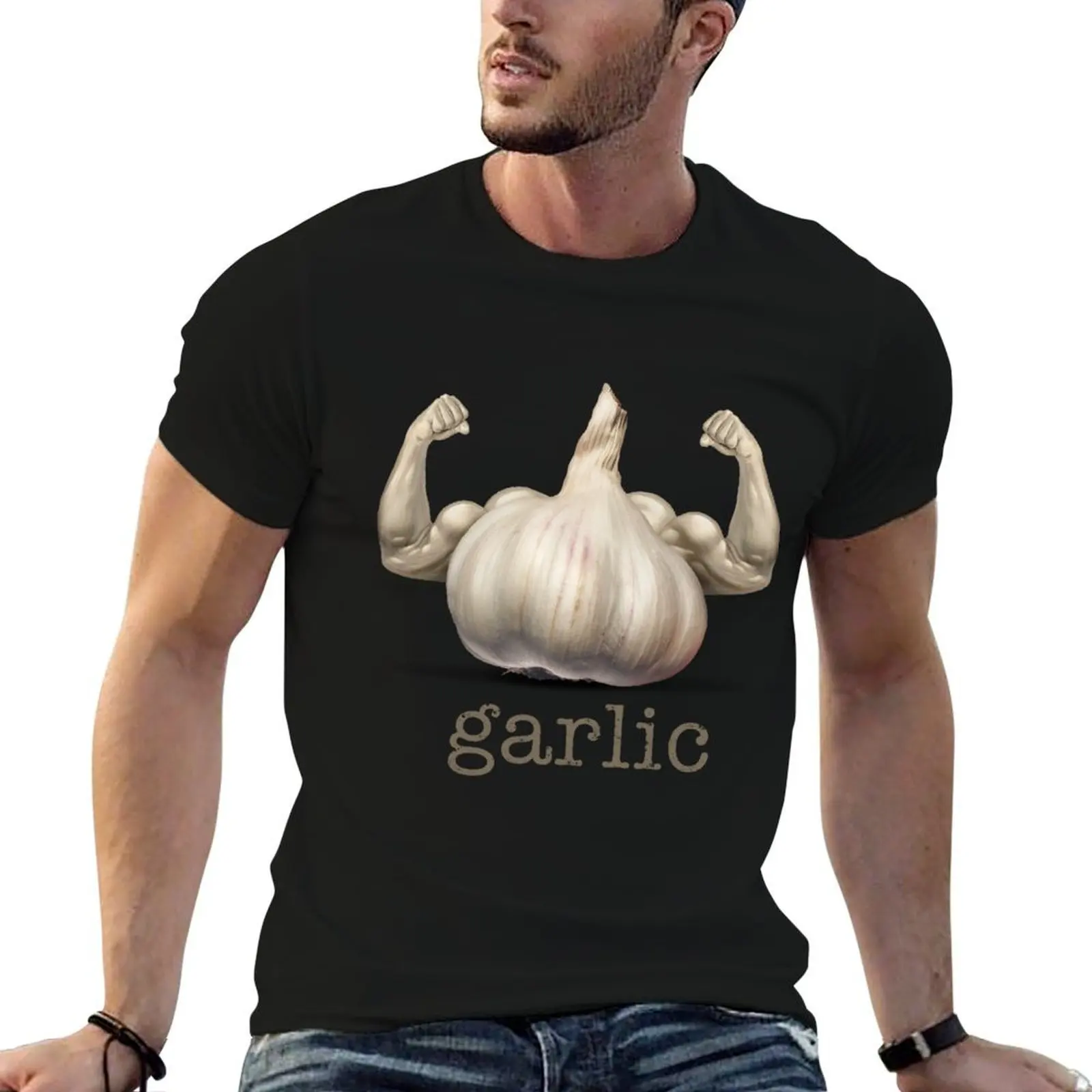 

Garlic power concept as a flavorful delicious medicinal healthy food ingredient T-Shirt man t shirt graphic T-Shirt
