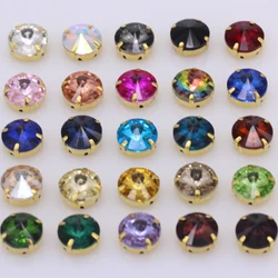 All Sizes 25-Color Rivoli round sewing glass stone sew on crystal rhinestone Gold Claw Montees for craft headdress clothes shoes