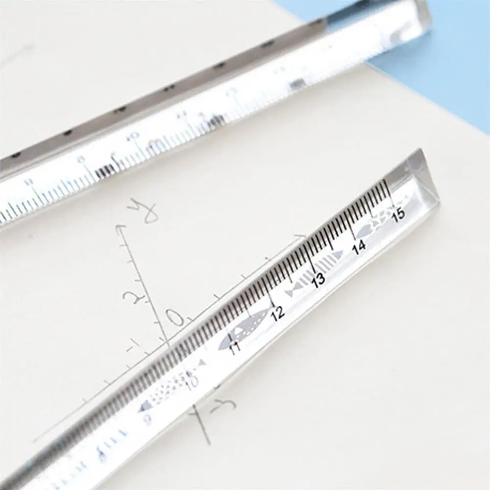 Simple Scale on Both Sides Acrylic Students Stationery Transparent Straight Ruler Measuring Tools Triangular Rulers