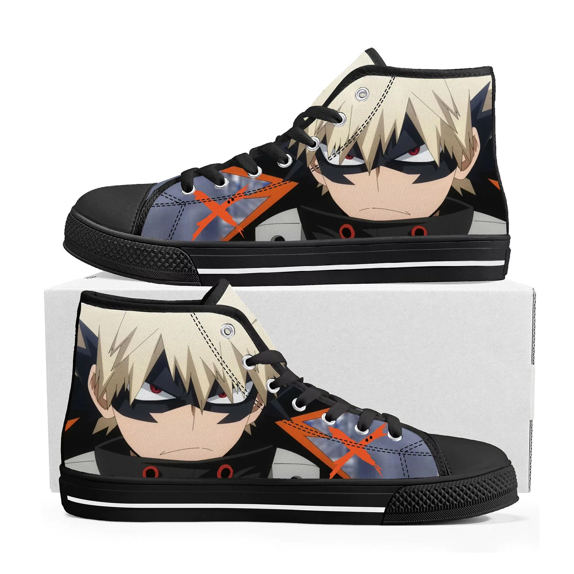 รองเท้าผ้าใบอะนิเมะ Katsuki bakugo My HERO Academia high TOP รองเท้าผ้าใบวัยรุ่นผู้ชายผู้หญิงรองเท้าคู่ลำลองรองเท้าคู่ที่กำหนดเอง