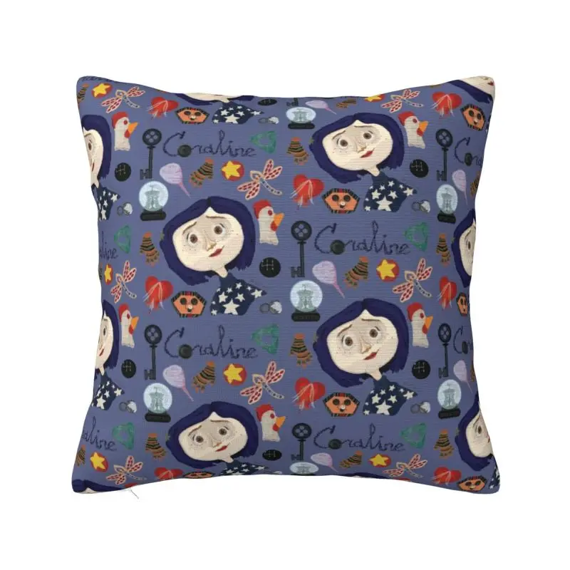 Fashion Halloween Horror Film Coraline Cushion Cover 45x45cm Velvet Pillow Case for Car Square Pillowcase Bedroom Decoration