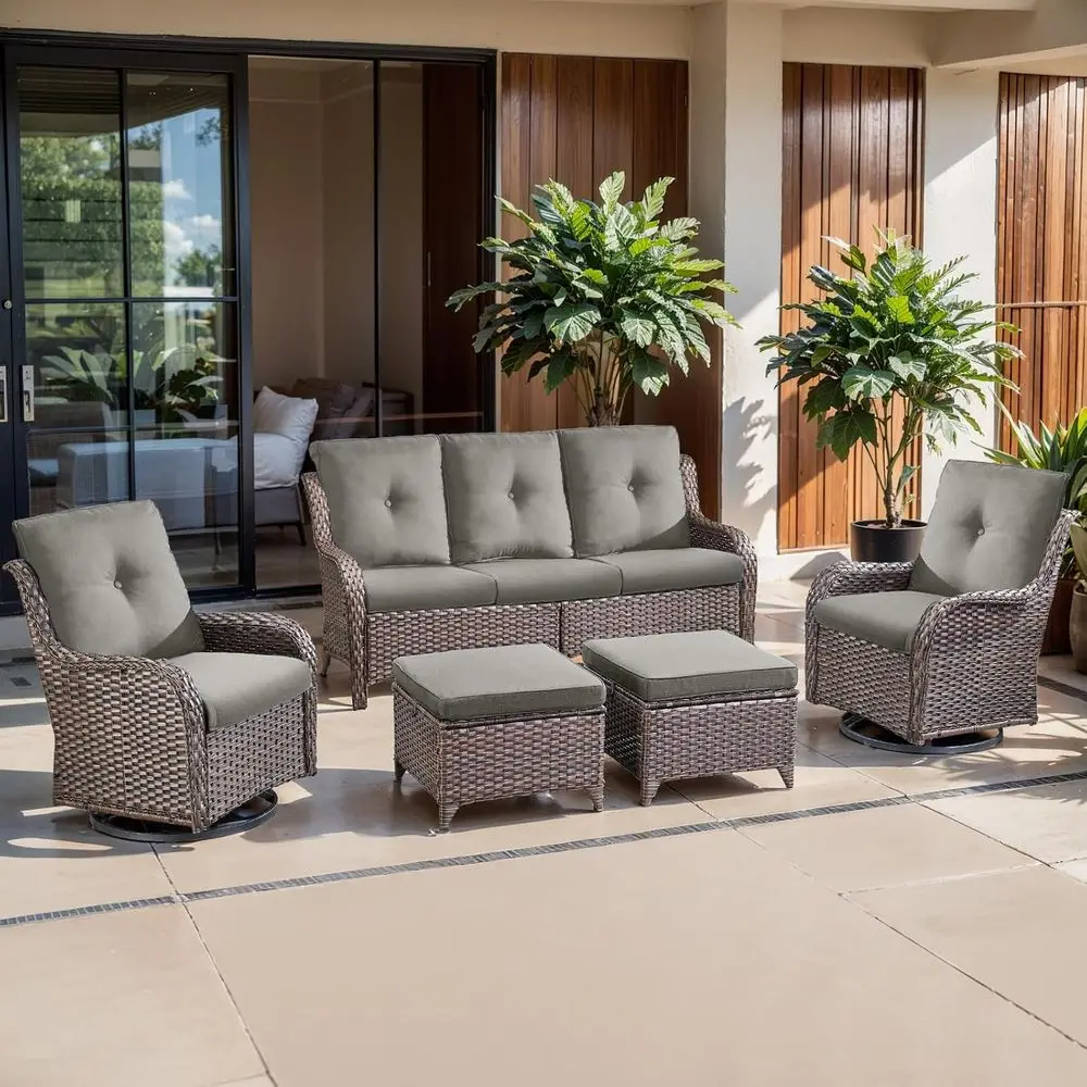 Conjunto de 4 almofadas externas grossas, 5 peças - 22x24 polegadas, cinza, resistente à água, removível para móveis de pátio ou balanço