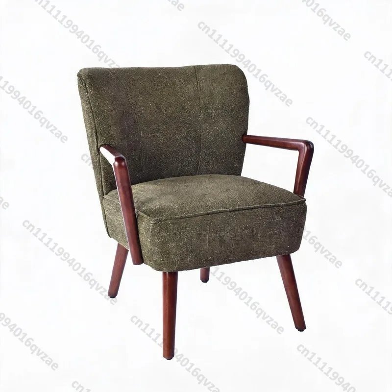Olive Armchair with Wooden Arms and Legs, Suitable for Living Room Furniture