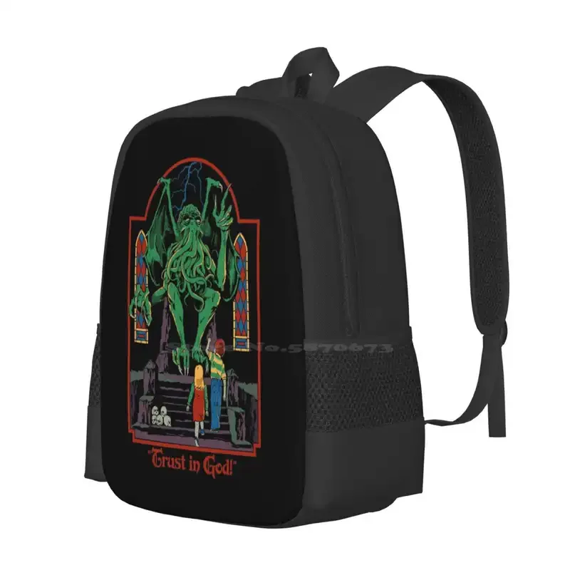 Trust In God Hot Sale Schoolbag Backpack Fashion Bags Retro Vintage Horror Cthulhu Lovecraft Religion Nostalgia Gods Ancient