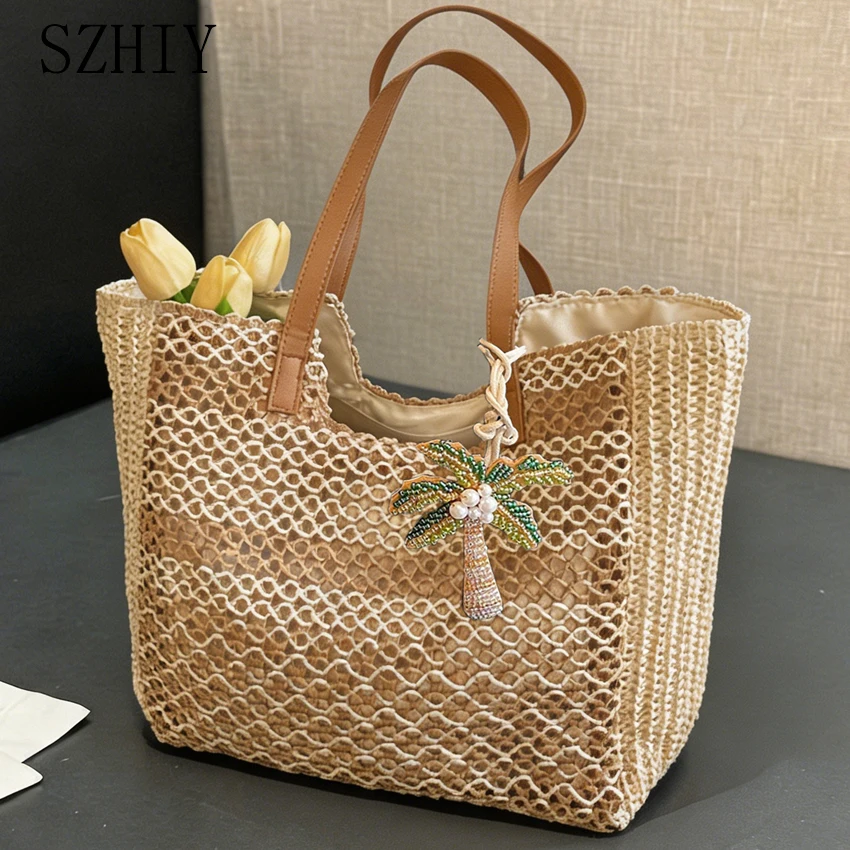 

Large Capacity Straw Woven Bag Women Tote Summer Vacation Beach Bohemian Style Shoulder Bag Shopping Pocket Luxury Designer Bag
