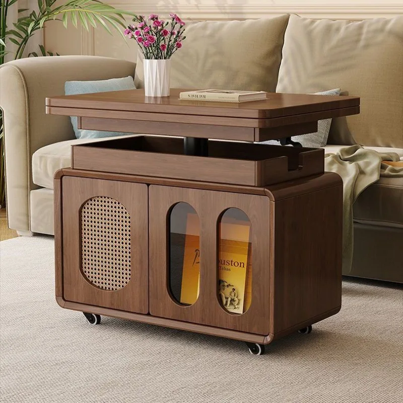 عربة طعام متنقلة قابلة للطي من الخشب الصلب لرفع القهوة والشاي والشاي متعددة الوظائف وغرفة معيشة مزدوجة الأغراض #2