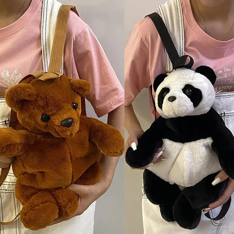 Bear Backpack Shoulder Backpack Panda Ajustable Bag Plush Fabric Animal Shoulder Bag Kids Cartoon Backpack For Toys Fruit Food