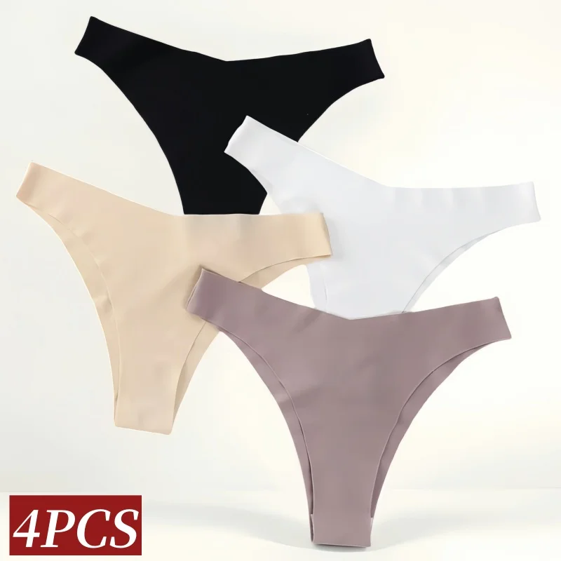 

4Pcs/Set Seamless Panties Women Low Rise V-Shaped Briefs Ice Silky Quick-Drying Sport Female Underpants Underwear