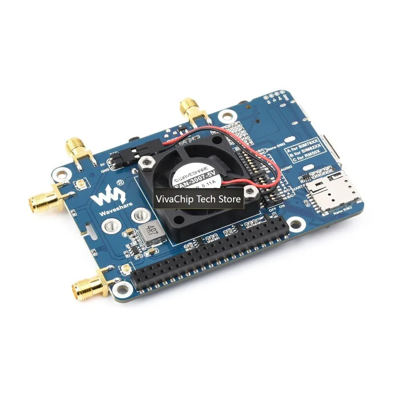 VivaChip TechRM520N-GL 5G HAT For Raspberry Pi With Case, Quad Antennas LTE-A, Global Band, GNSS Positioning, Support 3GPP 16, 4