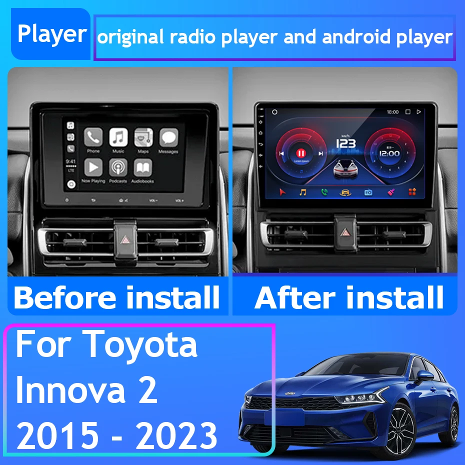 For Toyota Innova 2 2015 - 2023 Car Radio Carplay GPS Navigation Stereo Android Auto Video Screen Bluetooth Wifi 5G No 2din DVD