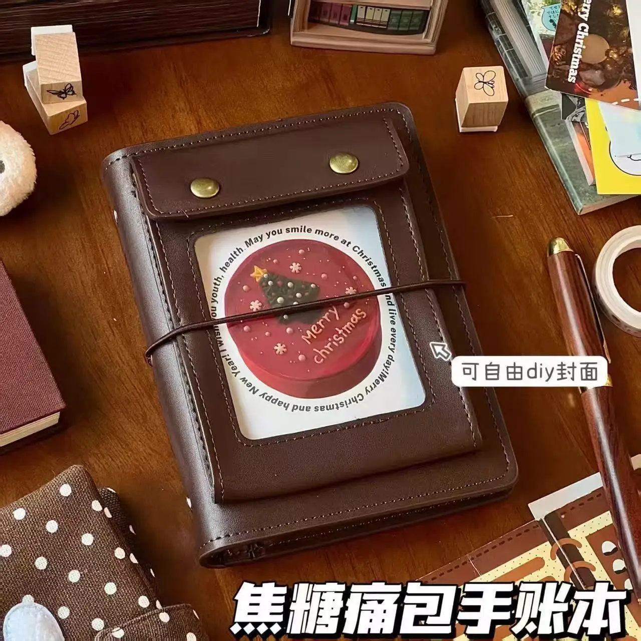 A7 Loose Leaf Binder Notebook Caramel Bread Design Clear Cover Kawaii Stationery Travel Planner Passport Journal for School