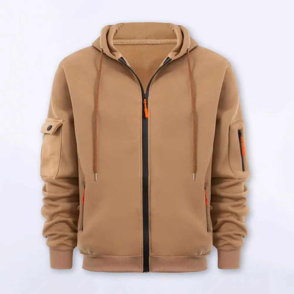 

All-season Hoodie Jacket Men's Stylish Hooded Coat with Plush Lining Multi Pockets for Warmth Comfort Versatile Daily Wear