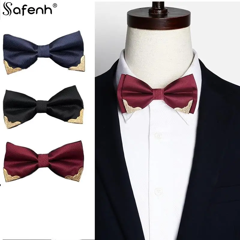 

Men's Bow Tie Metal Head Solid Noble Classic Polyester Butterfly Bowtie Cravat Bowties Female Male Neckwear Party Supplies