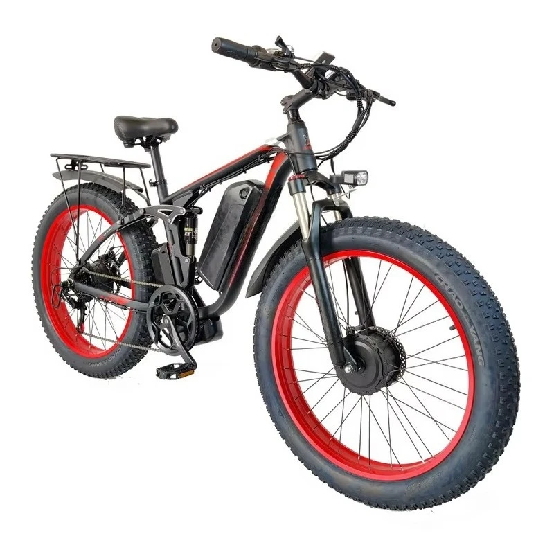 2000W 48V Dual Motor Power Electric Bike 26Inch Fat Tire Electric BIcycle 7 Speed Double Driver Ebike Rear Shock Absorber
