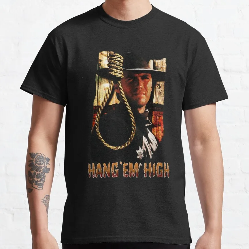 

Clint Eastwood Western Cowboy movie Vintage Hang Em High retro film graphic t shirts for men 100% cotton Large size tops