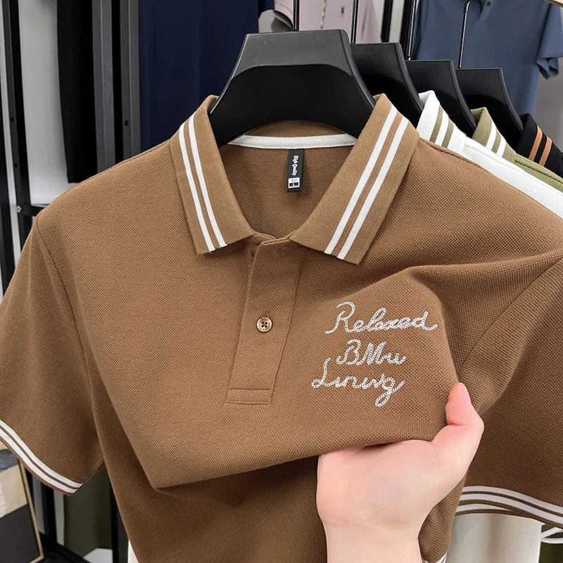 

Simple Quality Design Men's Polo Shirt Lapel Letter Embroidery Short-sleeve 100Cotton Business T-shirt Summer Fashion Men's Wear