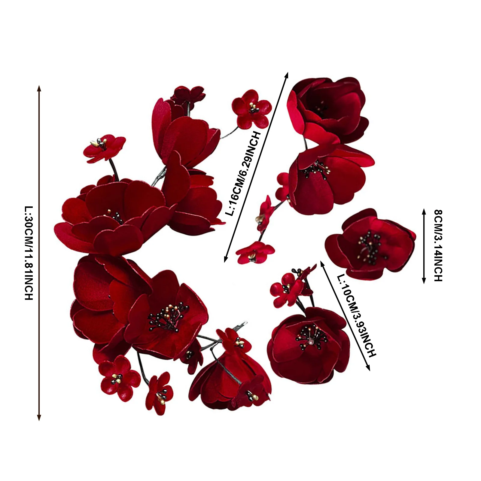 Red Flower Hairband Wedding Hair Accessories Elegant Bridal Tiaras Headdress Fashion Marriage Wreath With Earring Fairy Headband image 6
