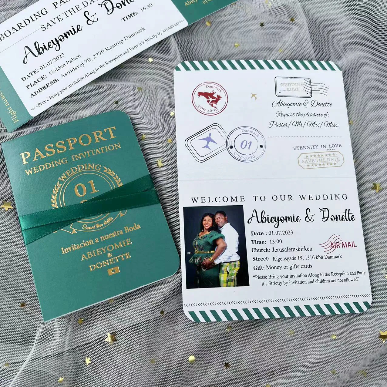 Custom Wedding Invitation Card with Gold Foil, Cheap Paper Passport, Boarding Pass, Travel Ticket, Trip Invitation, 30Pcs