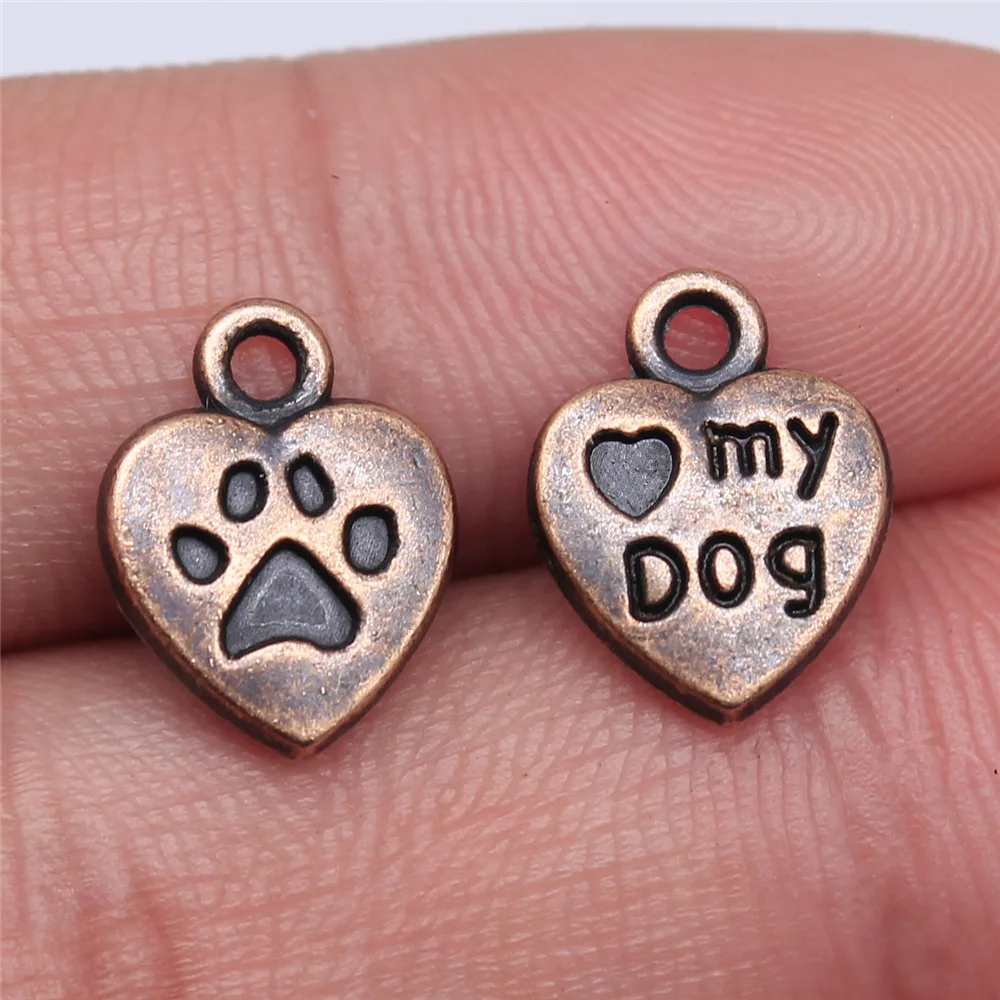 20pcs 13x10mm Dog Paw Charm Love My Dog Letter Pendant