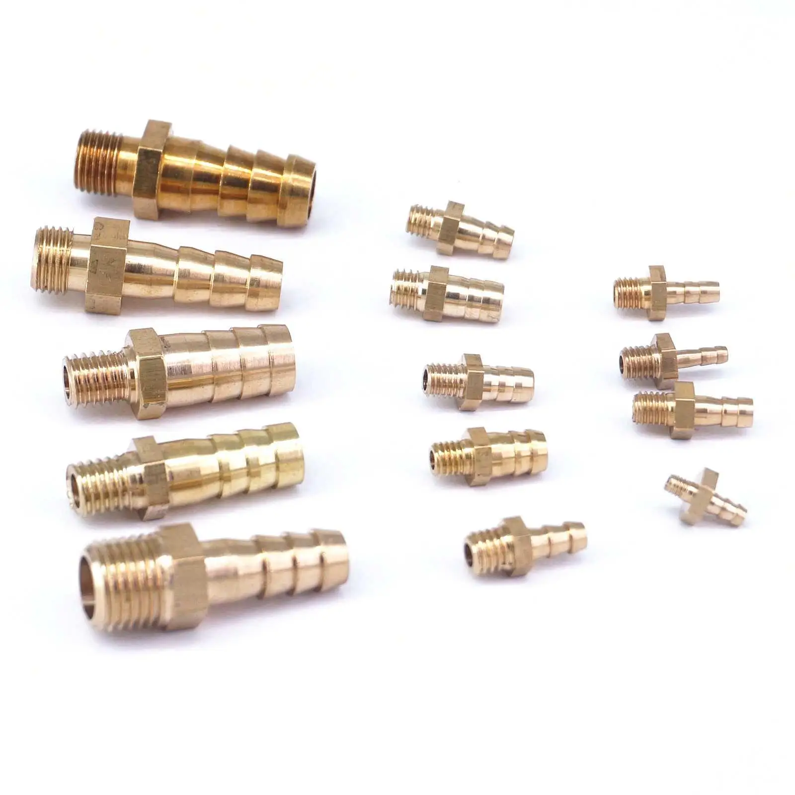 LOT10 Fit Tube I/D 2.5/3/4/5/6/8/10mm Barbed -M3 M4 M5 M6 M8 M10 M12 M16 Male Brass Splicer Tube Connectors Fittings