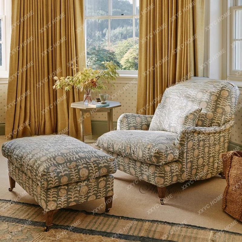 Retro Printed Fabric Living Room Lounge Chair Color Size