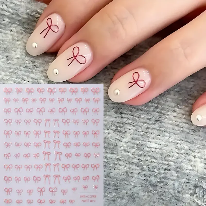 1/2 Stück Schwarz Weiß Rosa Mini Schleife Design Nail Art Aufkleber Selbstklebende Spitzenbänder Schleife Schmetterling Abziehbilder Nail Art Dekoration – Detail 8