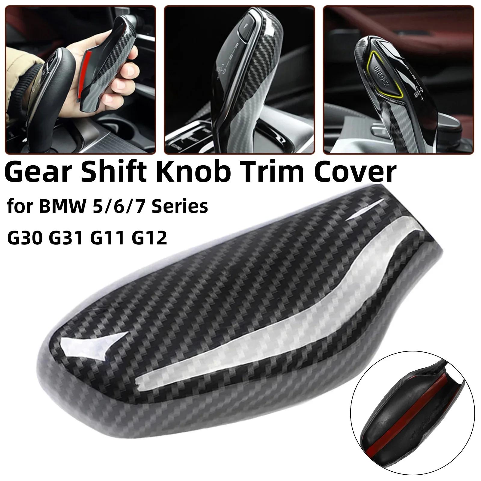 Car Gear Shift Knob Trim Cover ABS Carbon Fiber Color Gear Shift Knob Cover Trim For BMW 5 6 7 Series G30 G31 G11 G12 LH