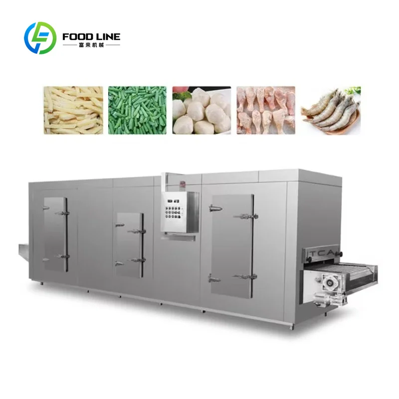 Customized Commercial Industrial Automatic Vegetable Fruit Chips Meat Chicken Seafood Iqf Tunnel Quick Freezer