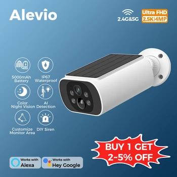 ALEVIO 2.5K Solar Security Camera WiFi Wireless Surveillance Camera Long Standby Time 24/7 Recording Color Vision Battery Cam