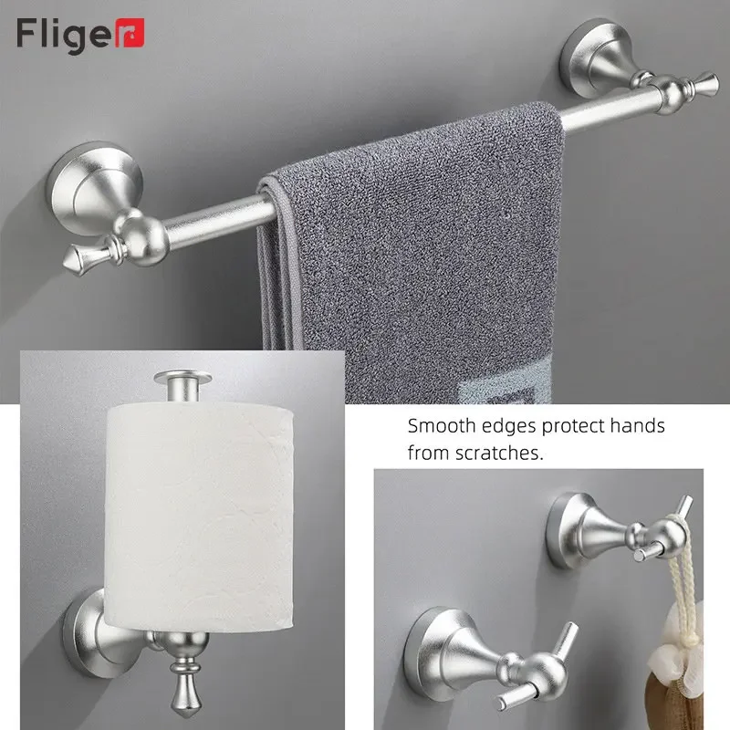 Fliger Retro Bathroom Hardware Set Towel Bar Paper Holder Robe Hook Towel Ring Black Silver Gold Bathroom Accessories Set