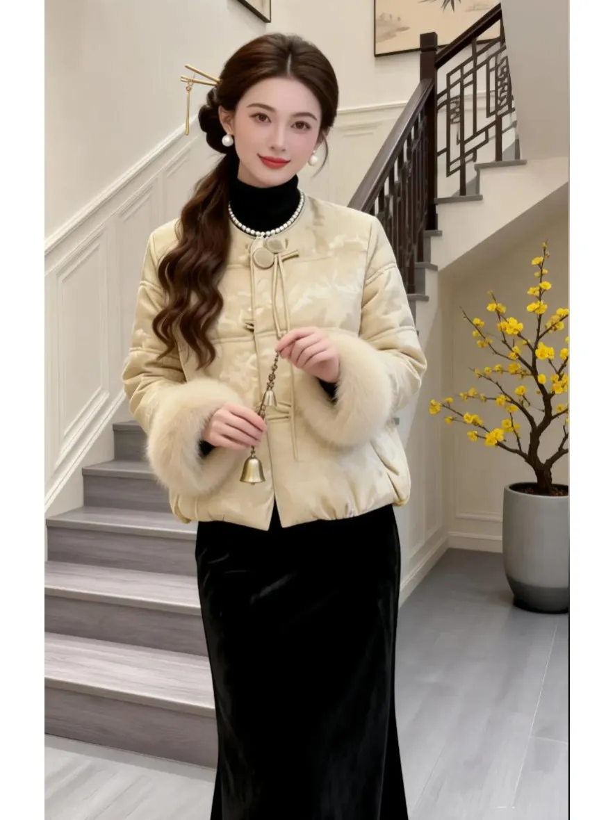 

Светло-желтая роскошная хлопковая куртка в клетку для женщин, зимняя теплая верхняя одежда в корейском стиле, свободный крой, без капюшона