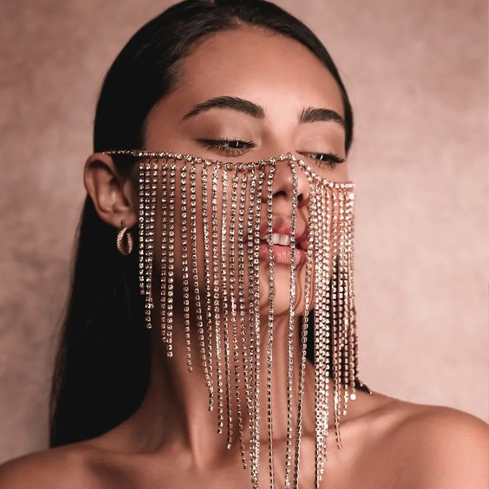 2024 Trend New Ladies fashion Rhinestone Mask Fringe Face accessories Dance Party jewelry accessories