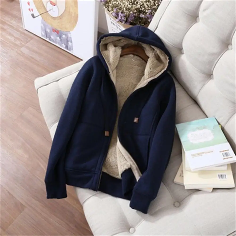 Women Solid Color Jacket Trousers Women\'s Winter Tracksuit Set with Plush Lining Hooded Jacket Elastic Waist Pants Cozy for Cold