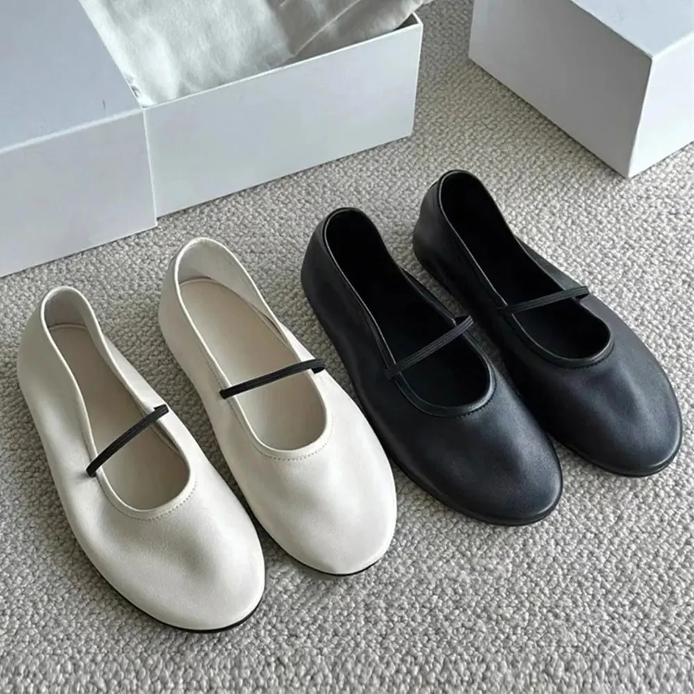 2025 marca talla grande 43 bailarinas con punta redonda zapatos Mary Jane zapatos de cuero suave Artificial negro zapatos planos de Ballet para mujer para uso diario