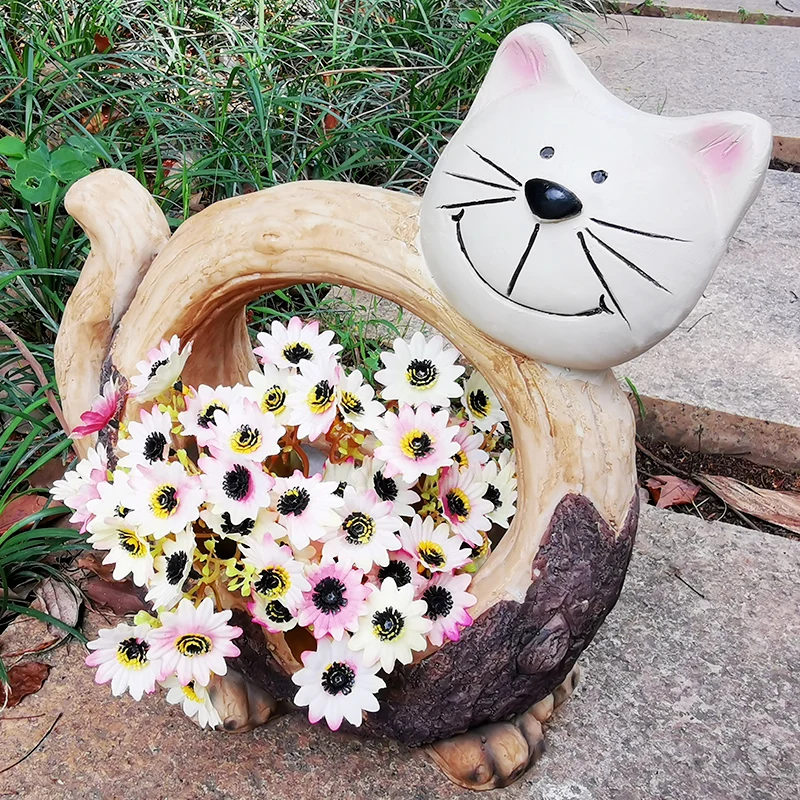 Outdoor Cat Statues Resin Planter Animal Shape Flower Pot Vase Container Country Styles Handmade