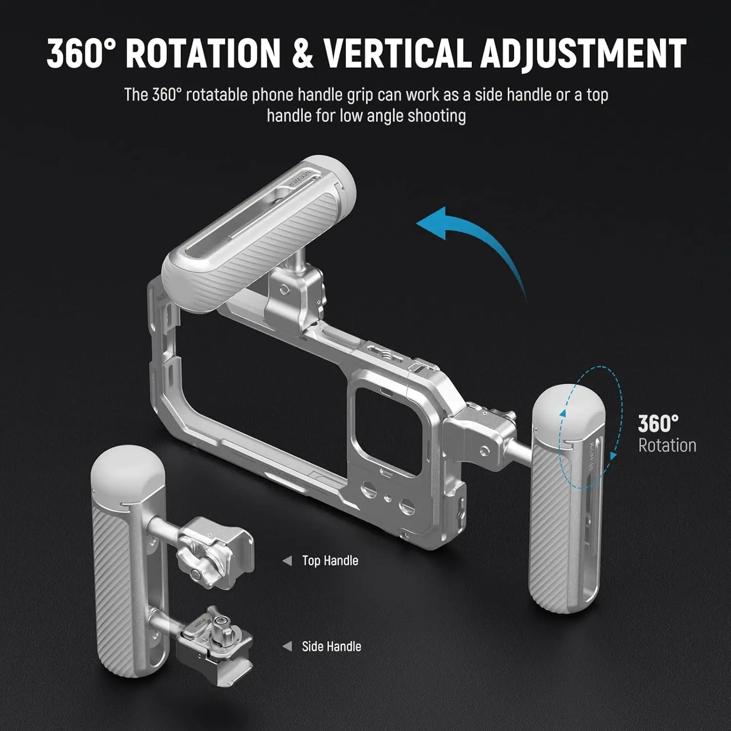 NEEWER Schnellverschluss-Seitengriff für iPhone 16 Pro 16 Pro Max S25 Ultra mit Anti-Off-Kaltschuh, 360 ° Rotation, rutschfestes Gitter – Detail 5