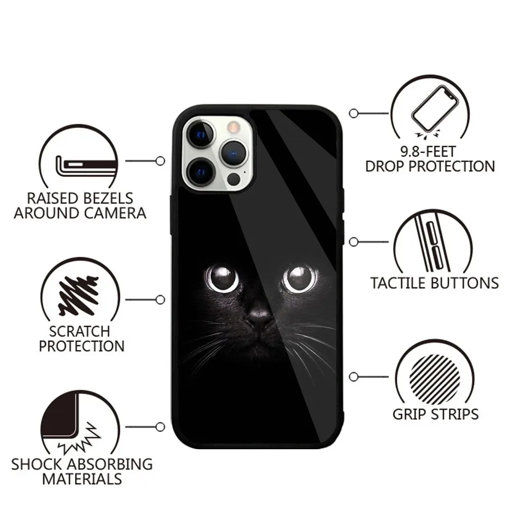 Black Cat Art Phone Case For iPhone 15,14,13,12,11,Plus,Pro,Max Mini Magsafe Magnetic Wireless Charging