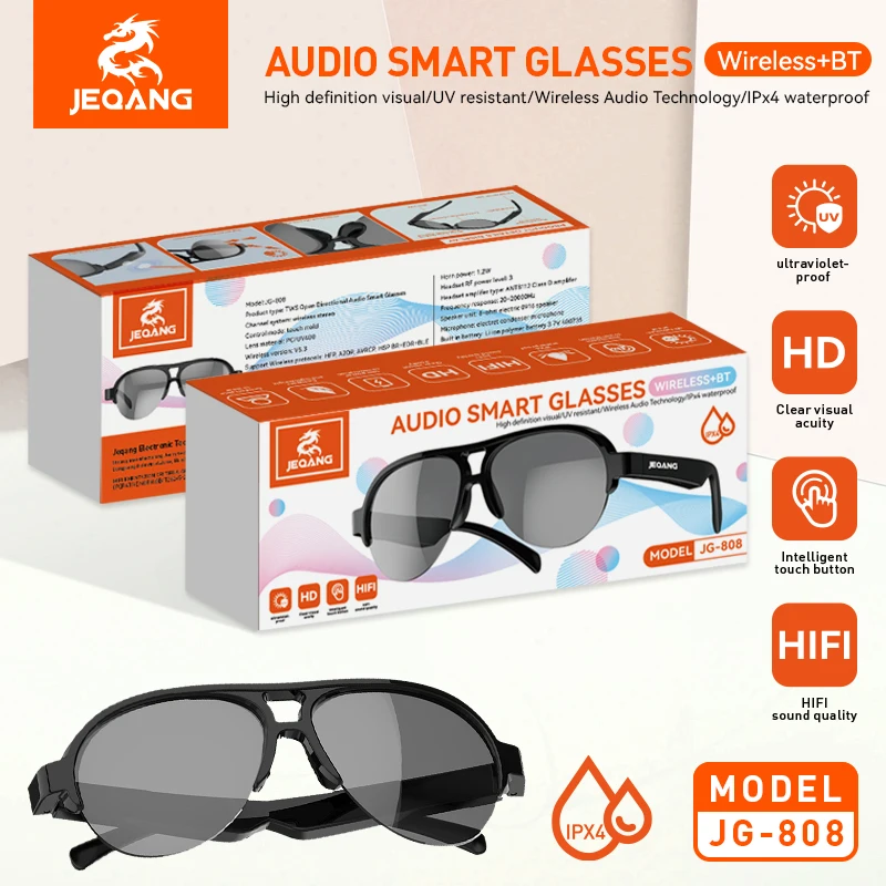 JEQANG JG-808 نظارات شمس ذكية تعمل بالبلوتوث تستمع إلى الموسيقى/مكبر صوت كهربائي 0916/شحن من النوع C